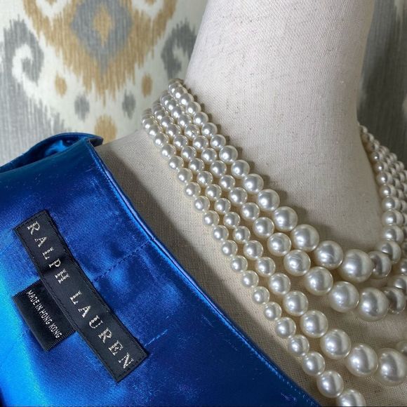 Ralph Lauren Vintage Deep Sky Blue Duchess Silk Satin Gown with Train - Picture 3 of 17